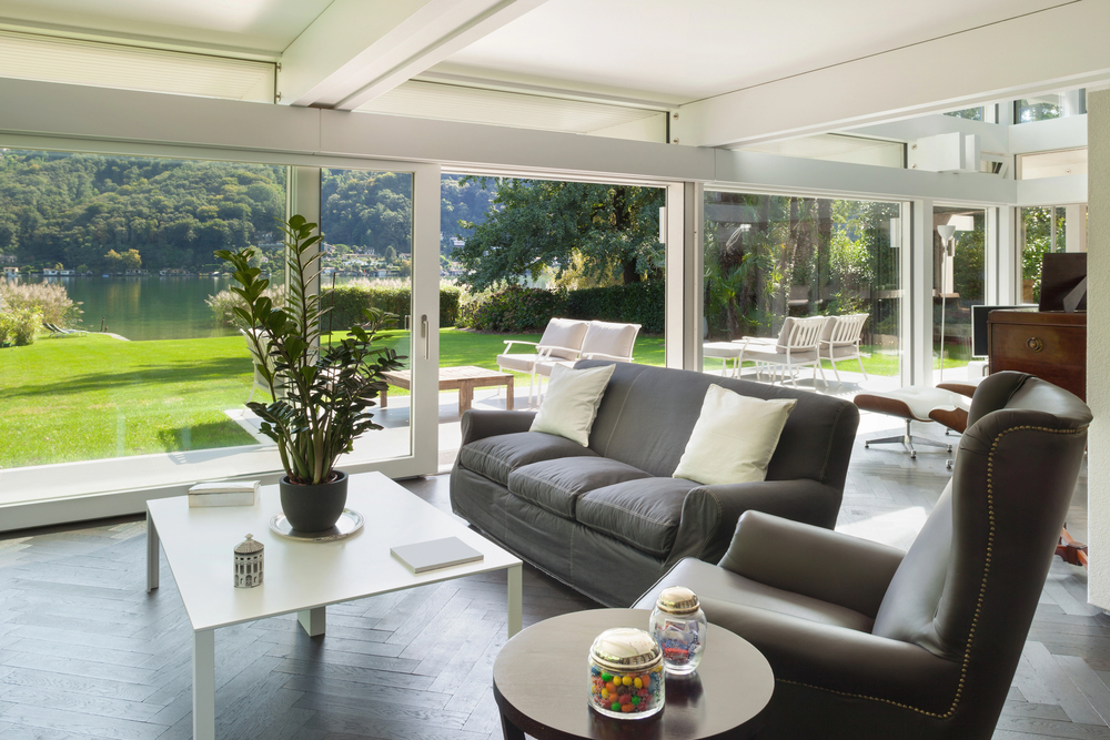 A sunny living room scene with furniture